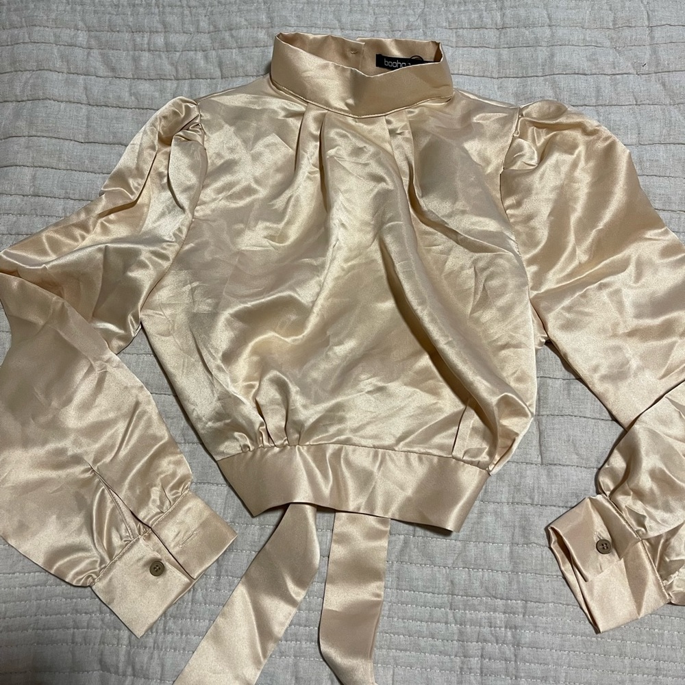 Boohoo Cream Satin Blouse